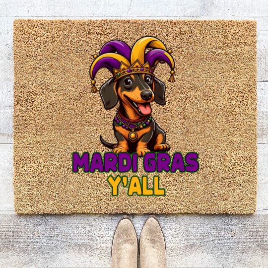 Mardi Gras Dachshund Coir Doormats