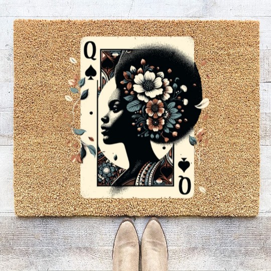 Black Queen Poker Tarot Card African American Coir Doormats
