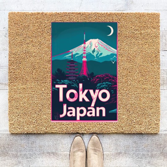 Vintage Style Tokyo Travel Poster Coir Doormats