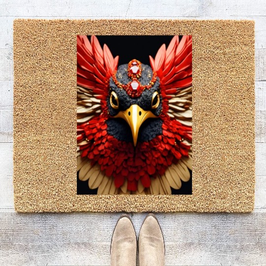 Realistic Anthropomorphic Red white and black humm Coir Doormats