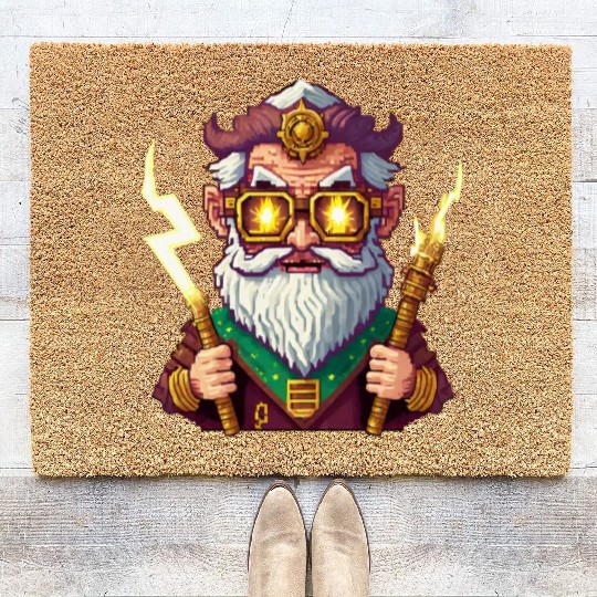 Angry Zeus Pixel Art, Wearing Steampunk Glasses Coir Doormats