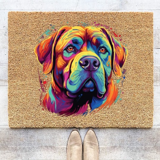 Watercolor Colorful Dogue De Bordeaux Coir Doormats