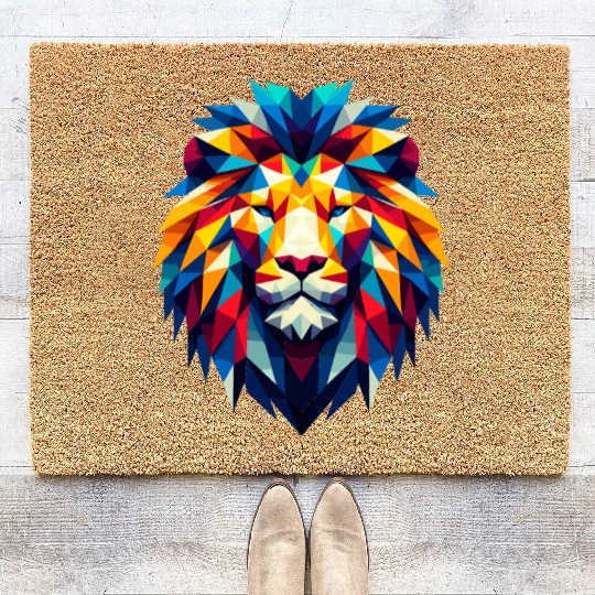 Geometric Lion King - Colorful Wildlife Abstract Coir Doormats