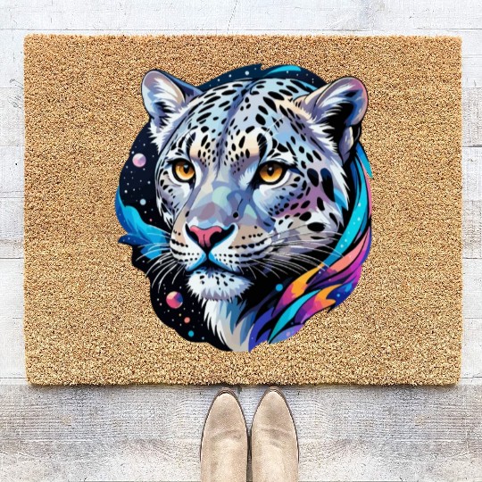 Cosmic Snow Leopard - Ethereal Animal Portrait Coir Doormats