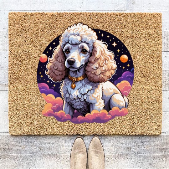 Celestial Poodle in Space Illustration Coir Doormats