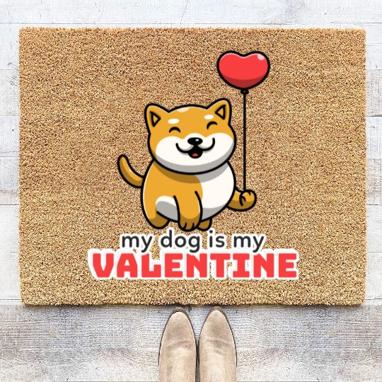My dog is my valentine, funny cute valentine's day Coir Doormats