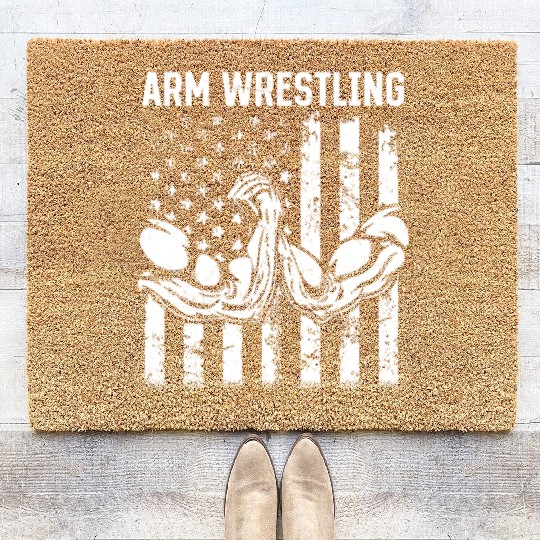 Arm Wrestler Armwrestling Arm Wrestling US Flag Coir Doormats