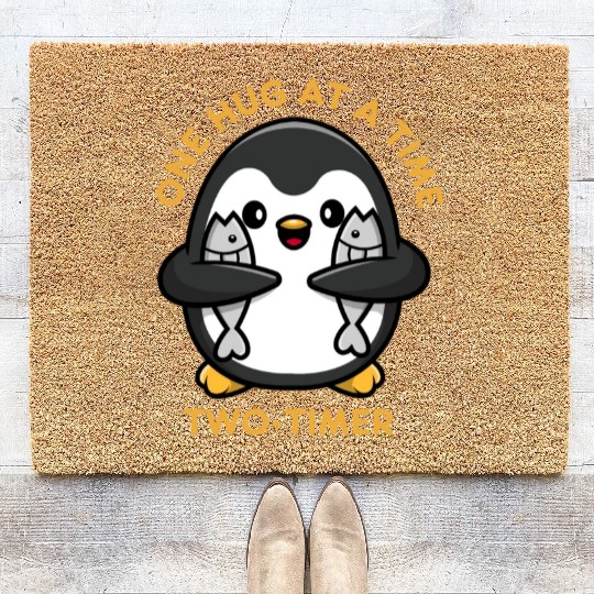 Penguin Hug Fishes Two Timer Funny Bird Cheat Love Coir Doormats