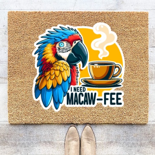 Blue Gold Macaw Macaw-Fee Coffee Lover Coir Doormats
