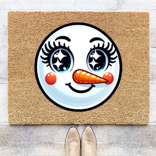 Lady Carrot-Nosed Snowwoman Cute Snowman Christmas Coir Doormats