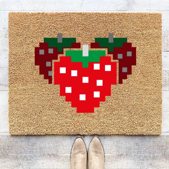 8 Bit Pixel Strawberry 80s Video Game 100 Days of Coir Doormats