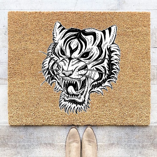 Dark Angry Tiger Sideview Coir Doormats