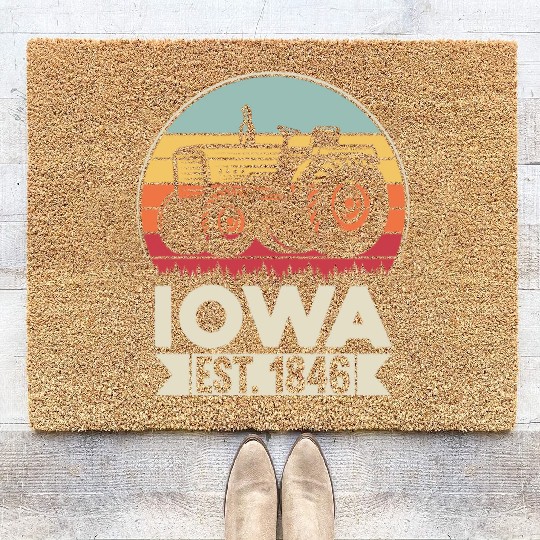 Iowa Vintage Tractor Farmer Gifts Coir Doormats