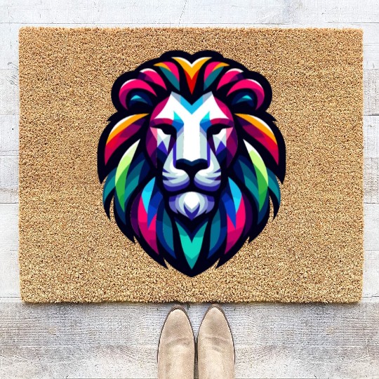 Vibrant Spectrum Lion - Abstract Wildlife Majesty Coir Doormats