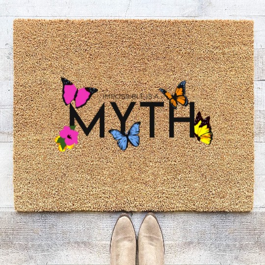 Impossible is a... Myth Hibiscus et papillon Coir Doormats