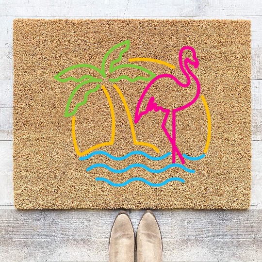 80s Vintage Miami Retro Neon Pink Flamingo Coir Doormats