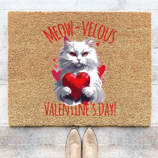 Meow-velous Valentines Day White Cat Coir Doormats