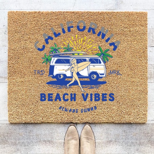 California Beach Vibes Retro Camper Van Coir Doormats