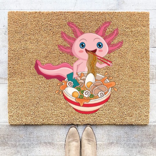 Kawaii Axolotl Eating Ramen Noodles Anime Coir Doormats