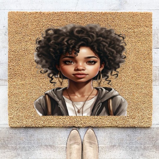 Black girl with big brown eyes .. Coir Doormats