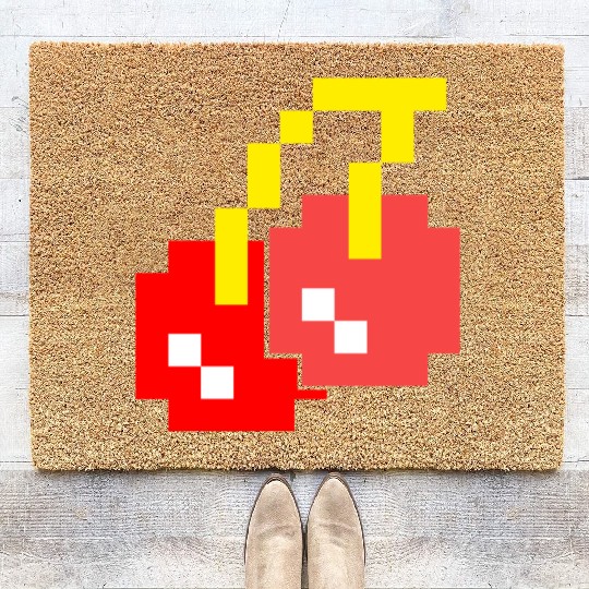 8 Bit Pixel Cherries 80s Video Game Halloween Coir Doormats