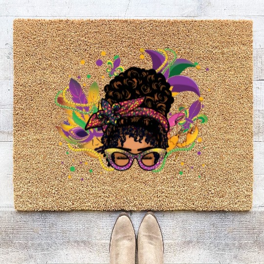 Afro Messy Bun Beads Festival Parade Mardi Gras Coir Doormats