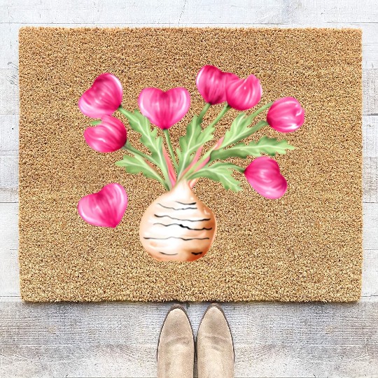 Turnip Love Bouquet Heart Flowers Valentine's Day Coir Doormats
