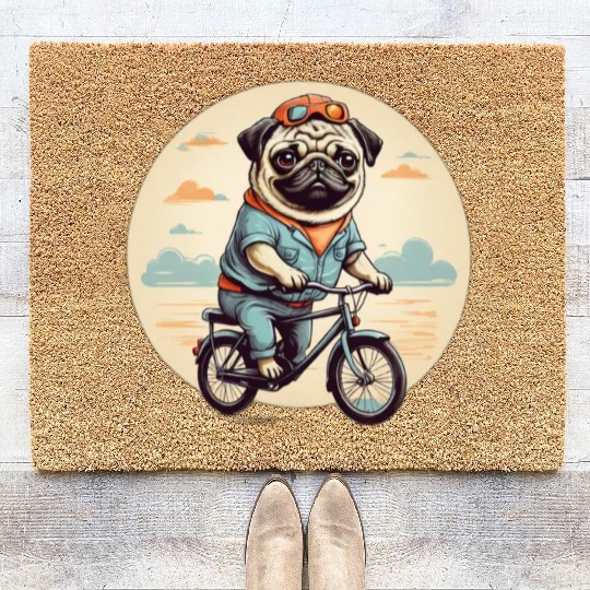 Pug Riding Bike Coir Doormats