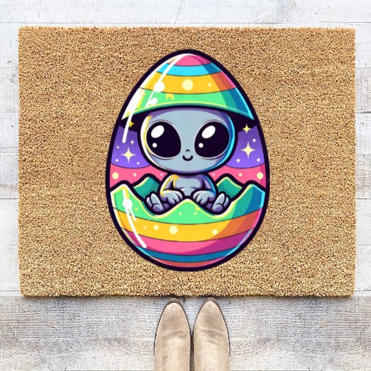 Alien Easter Egg Hatching: Colorful Surprise Coir Doormats