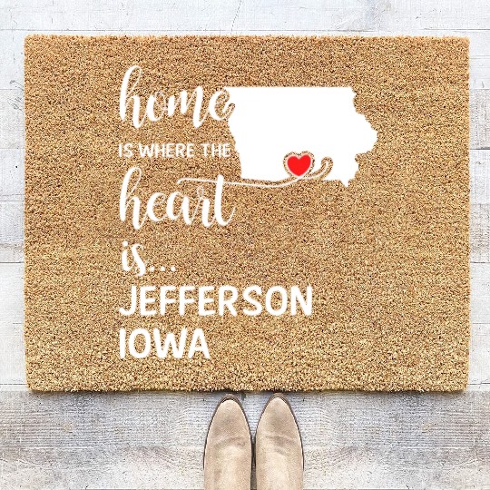 Jefferson County Iowa Is Where My Heart Is Gift Coir Doormats