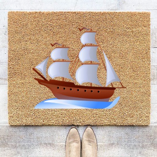 Brown and white sailboat illustration, Sailing shi Coir Doormats