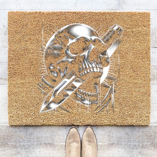 Radiant Edge: Skull with Combat Knife Coir Doormats