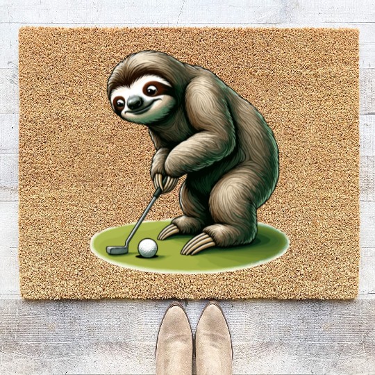 Funny Sloth Golfing Coir Doormats