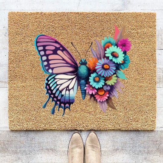 Metamorphora Butterfly Nature Flowers Branches Coir Doormats