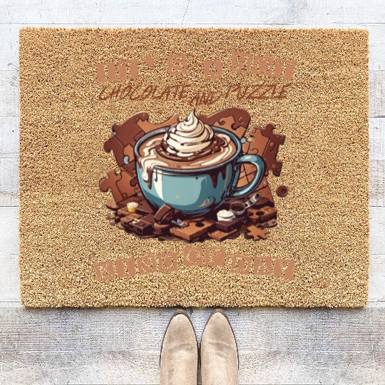 cute it hot chocolate and puzzle kind of day retro Coir Doormats