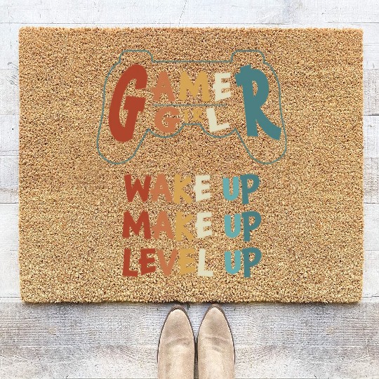 Gamer Girl Wake Up Make Up Level Up Coir Doormats