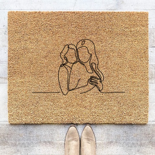 Line Art Lesbian Couple Coir Doormats