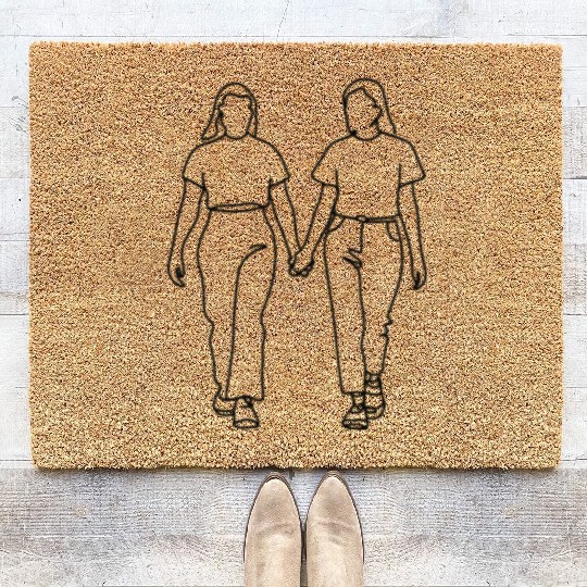 Line Art of Lesbian Couple Walking Coir Doormats