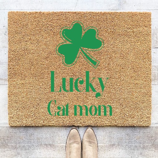 Lucky Cat Mom St Patrick's Day Coir Doormats