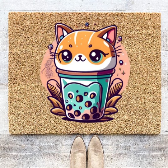Anime Cat Bubble Tea Coir Doormats