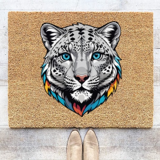 Majestic Snow Leopard Portrait - Exotic Wildlife Coir Doormats