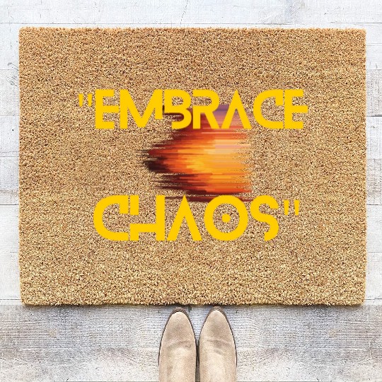 Black Yellow Simple Typography Embrace Chaos Coir Doormats