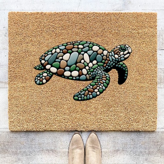 Serenity Swim - Stone Mosaic Sea Turtle Coir Doormats