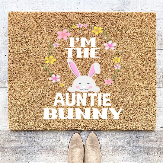 I Am Auntie Easter Bunny Flower Wreath Easter Coir Doormats