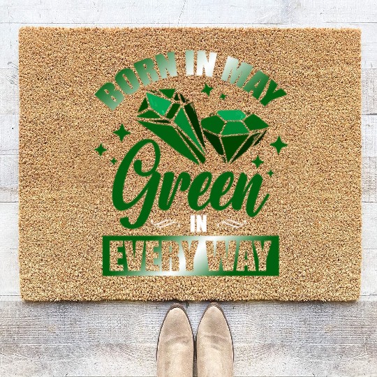 Born In May Green Emerald Birthstone Gemstone Coir Doormats