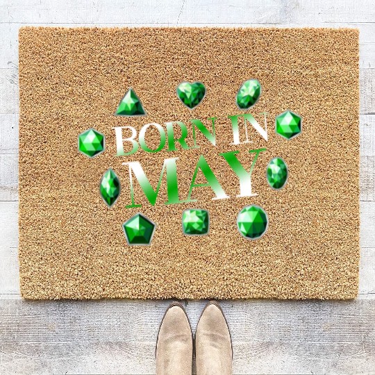 Born In May Green Emerald Birthstone Gemstone Coir Doormats