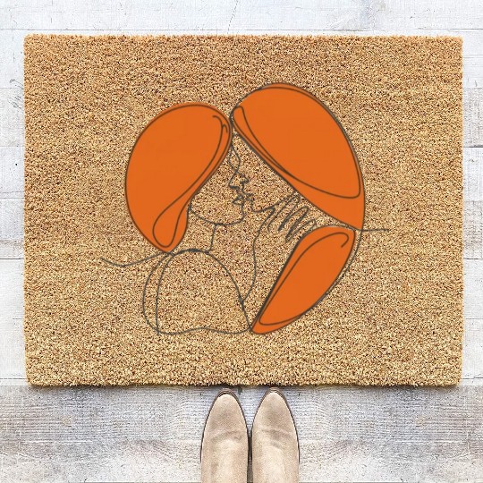 Elegant Lesbian Couple Kissing Line Drawing Coir Doormats