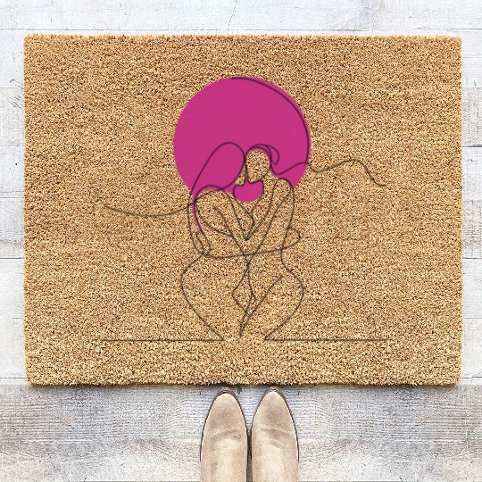 Lesbian Couple Elegant LGBT Line Art Coir Doormats