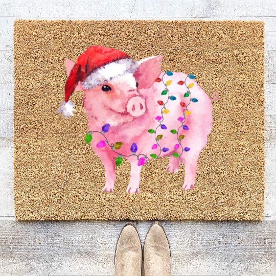 Pig Christmas Light Coir Doormats