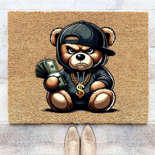 streetwise teddy bear with money Coir Doormats